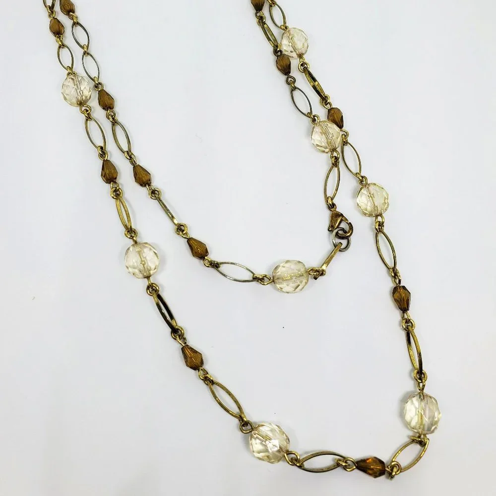 Dainty Gold Oval Links Amber Teardrop Beads and Faceted Round Bead 34